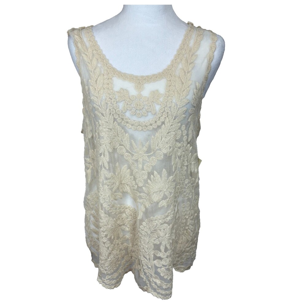 NWT Bobbie Brooks Lace Top Womens Large Sheer Ivory Romantic Coquette Festival